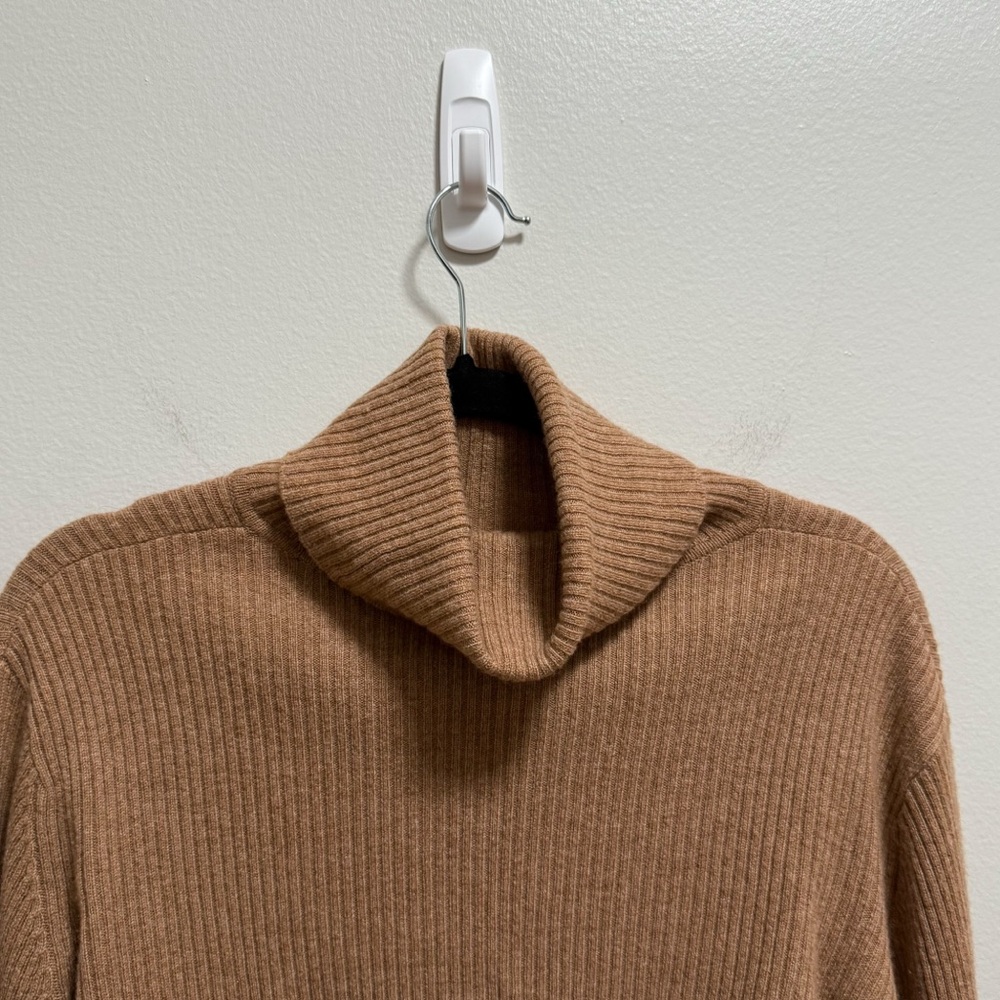 Reformation cropped cashmere sweater camel tan ribbed knit turtleneck spring XS - Picture 3 of 10